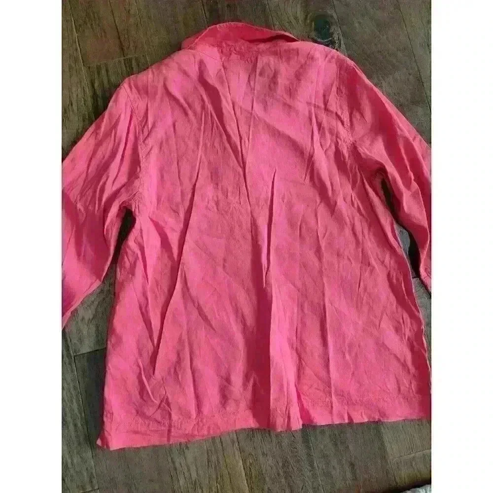 Eileen Fisher Coral Linen Blend Pocket Tunic Top Shirt M Pockets Resort - Picture 5 of 5